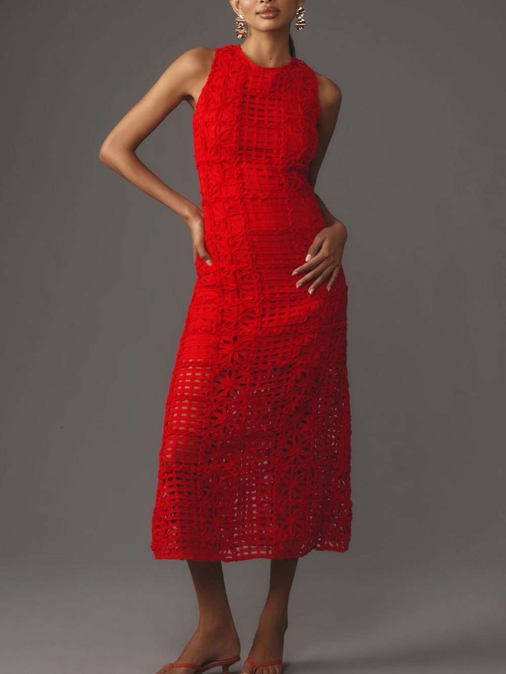 Anthropologie Red Midi Dress M